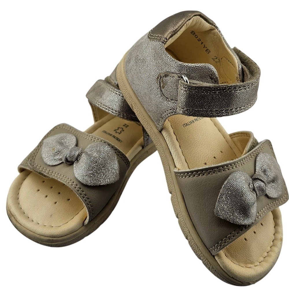 Geox Respira Toddler Girls Sandals Size 22‎ Silver Bow Hook Loop